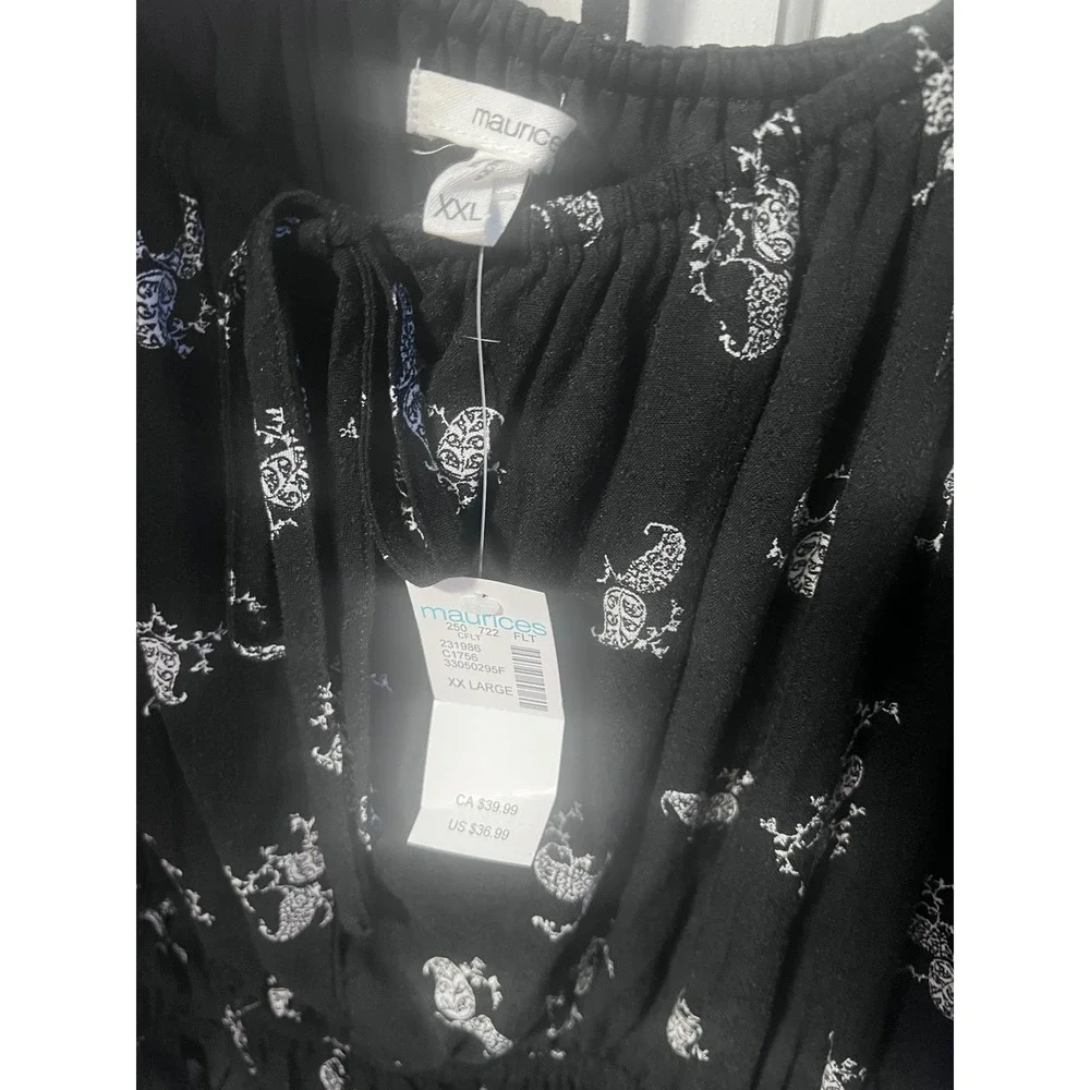 Maurices Womens XXL Black Paisley Smocked Peplum Top Puff Sleeve Square Neck NWT - Picture 3 of 4